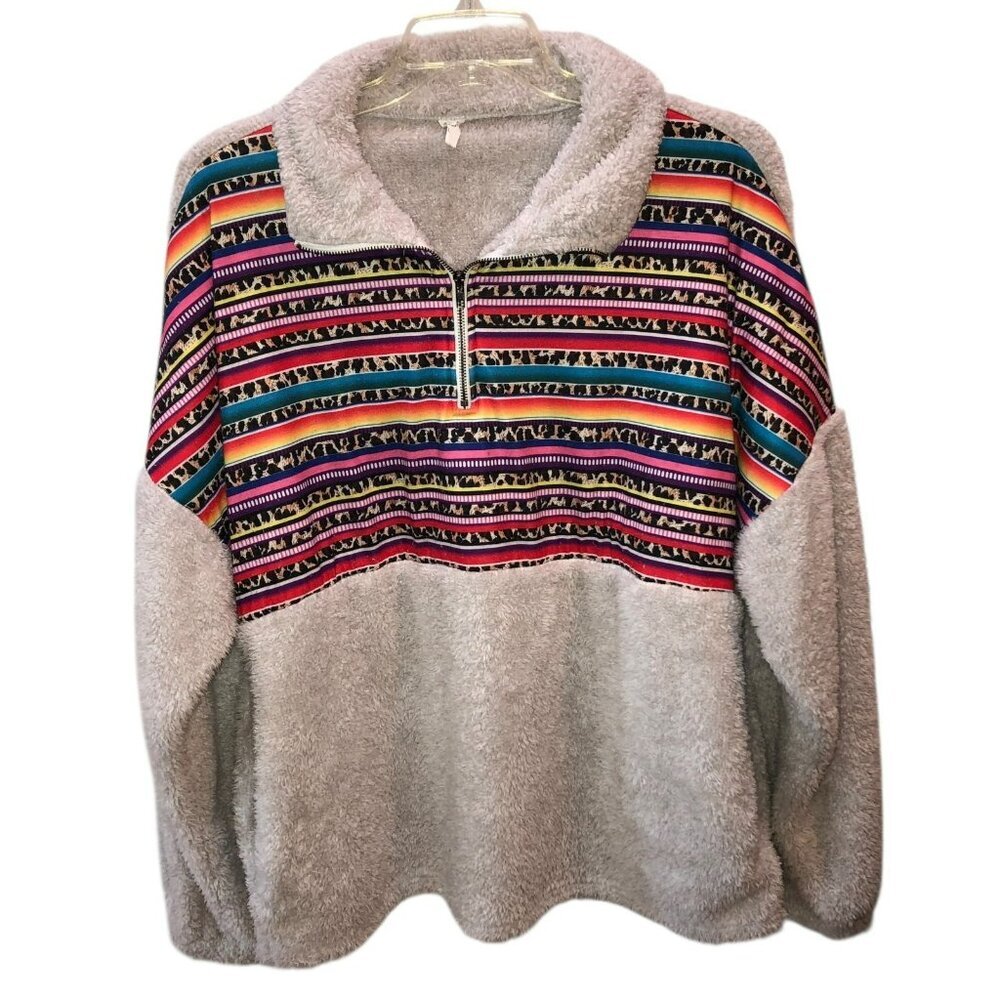 Sunshine Rodeos Womens XL Cream Fleece Aztec 1/4 Zip Pullover Jacket Pockets - Picture 2 of 8